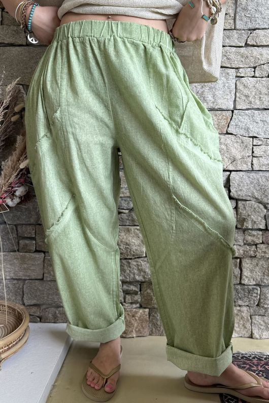 Rustic Nature Linen Blend Barrel Pant Washed Lawn